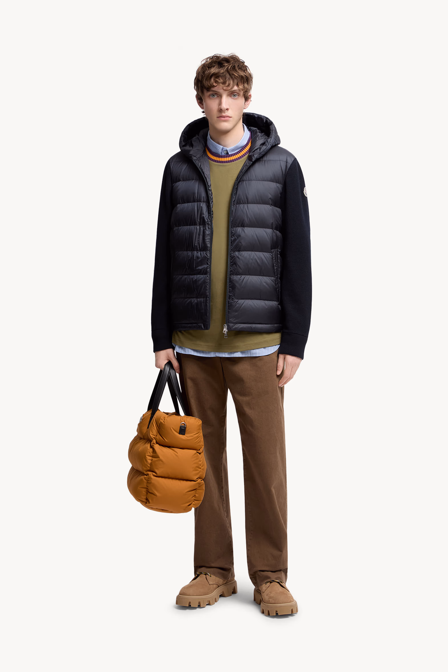Padded Wool Zip-Up Hoodie Men Blue Moncler 0